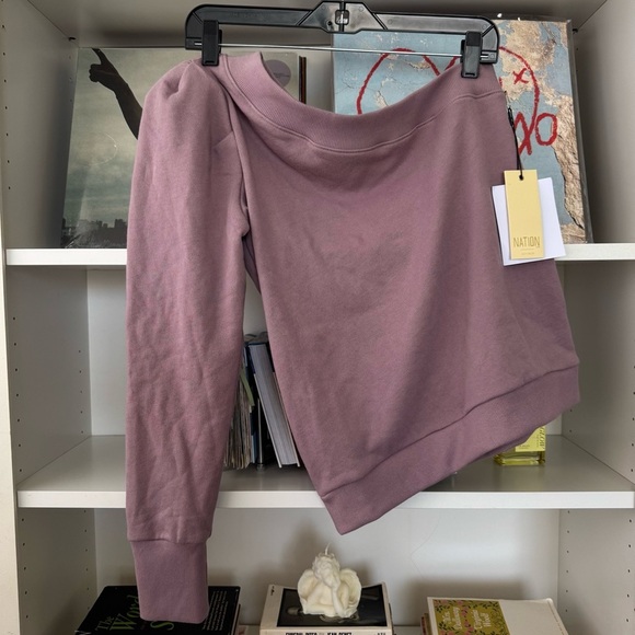 NWT NATION LTD Purple Alaia One Shoulder Sweatshirt in Hopeless Romantic - Picture 7 of 7